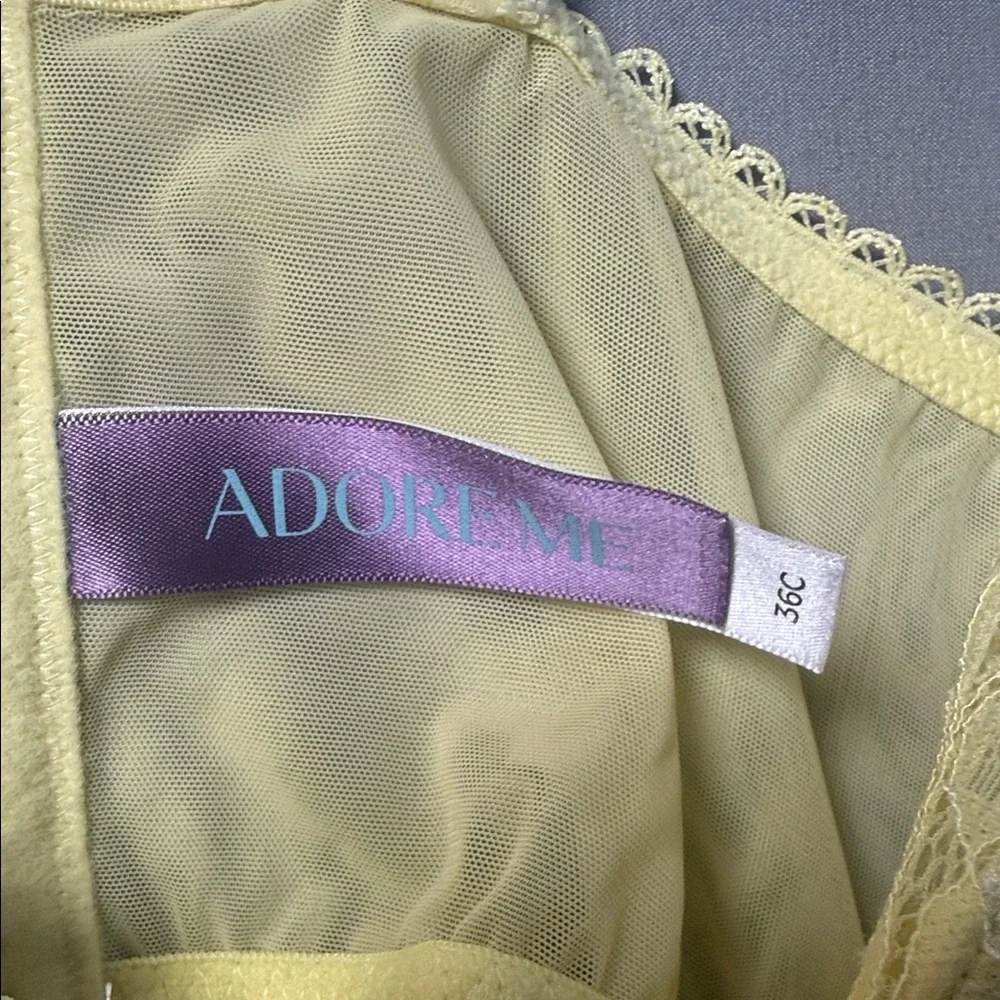 Adore Me Lemon‎ Print Lace Longline Bra 36C Yellow Floral Bralette - Picture 4 of 8